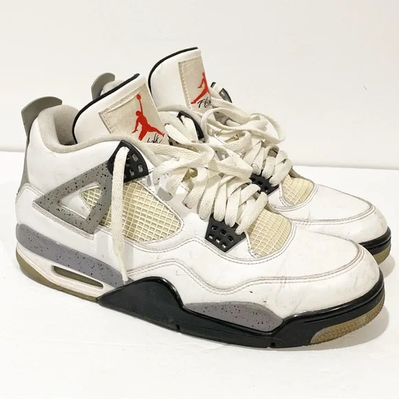 Nike Mens Size 10 Air Jordan 4 Retro White‎ Cement Basketball Shoes Sneakers